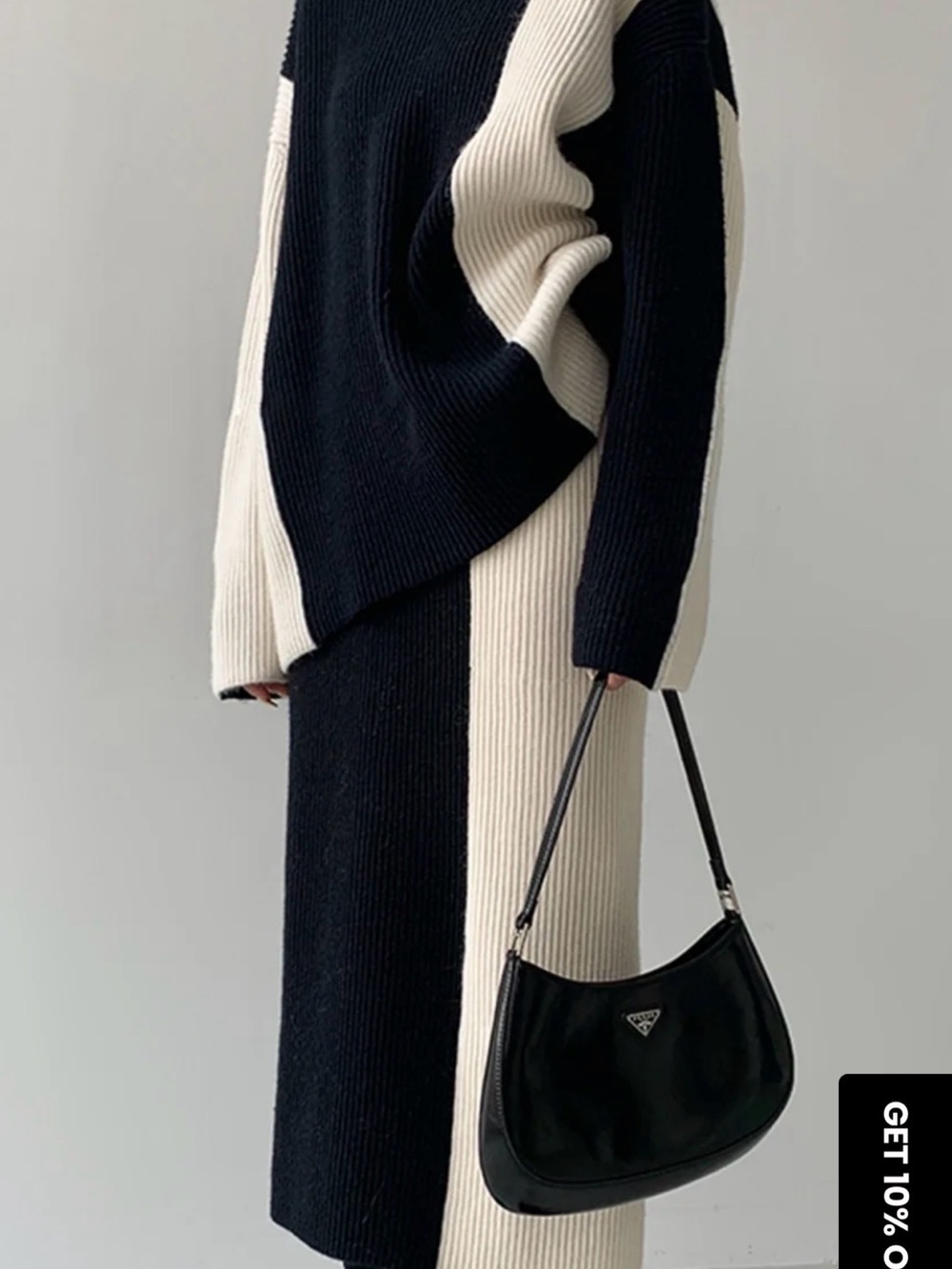 Commense Black & Cream Colorblock Ribbed Sweater Set